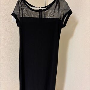 Tiana B Black Sheath Dress w/ Mesh Yoke & Cap Sleeves | Size M | Made USA